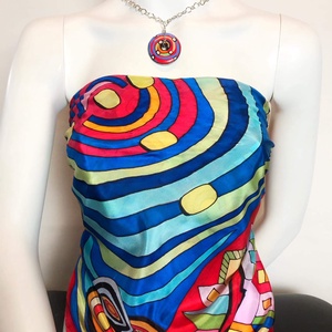 Kézzel festett selyemkendő Hundertwasser 90x90cm (pongé 8) - ruha & divat - sál, sapka, kendő - vállkendő - Meska.hu