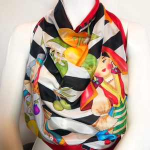 Kézzel festett selyemkendő � Sicily 90x90cm (pongé 8), Ruha & Divat, Sál, Sapka, Kendő, Vállkendő, Selyemfestés, MESKA