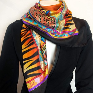 Kézzel festett selyemkendő �Savanna 90x90cm (twill) - ruha & divat - sál, sapka, kendő - vállkendő - Meska.hu