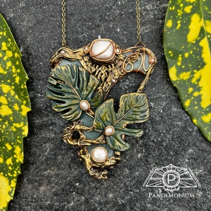 Filodendron nyaklánc, Ékszer, Nyaklánc, Medálos nyaklánc, Ékszerkészítés, Gyurma, MESKA