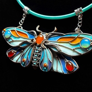 Kék pillangós nyaklánc - ékszer - nyaklánc - medálos nyaklánc - Meska.hu