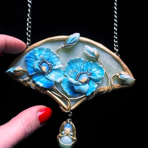Kék virágos nyaklánc - ékszer - nyaklánc - medálos nyaklánc - Meska.hu