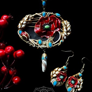 Pipacs ékszerszett, Ékszer, Nyaklánc, Medálos nyaklánc, Ékszerkészítés, Gyurma, MESKA