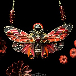 Piros-fekete pillangós nyaklánc, Ékszer, Nyaklánc, Medálos nyaklánc, Ékszerkészítés, Gyurma, MESKA