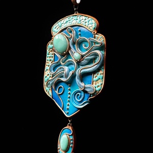 Türkiz-arany nyaklánc - ékszer - nyaklánc - medálos nyaklánc - Meska.hu