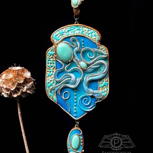 Türkiz-arany nyaklánc, Ékszer, Nyaklánc, Medálos nyaklánc, Ékszerkészítés, Gyurma, MESKA