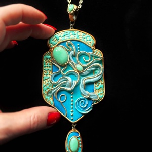 Türkiz-arany nyaklánc - ékszer - nyaklánc - medálos nyaklánc - Meska.hu