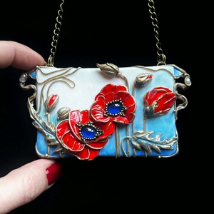 Pipacsos Art Nouveau nyaklánc - ékszer - nyaklánc - medálos nyaklánc - Meska.hu