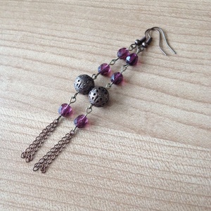 Lila és áttört bronzos hosszú fülbevaló - ékszer - fülbevaló - lógó fülbevaló - Meska.hu