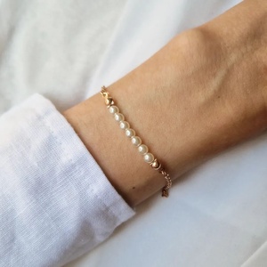 Tekla gyöngyös karkötő rosegold láncon, Ékszer, Karkötő, Gyöngyös karkötő, Ékszerkészítés, MESKA