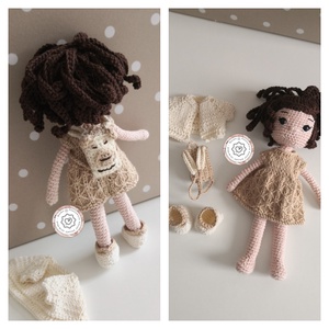 Horgolt amigurumi baba, öltöztethető kislány, levehető kötött ruhával, pamutból készült játék, dekoráció - játék & sport - baba & babaház - baba - Meska.hu