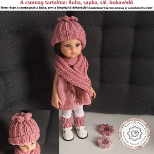 Ruha csomag Paola Reina 32 cm-es babákhoz, öltöztethető játékokhoz, kötött ruha, sál, sapka, bokavédő, 4 részes - játék & sport - baba & babaház - öltöztethető baba - Meska.hu