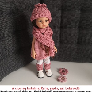 Ruha csomag Paola Reina 32 cm-es babákhoz, öltöztethető játékokhoz, kötött ruha, sál, sapka, bokavédő, 4 részes - Meska.hu