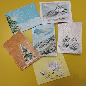 Üdvözlő lapok / kártyák , Karácsony, Karácsonyi ajándékozás, Karácsonyi képeslap, üdvözlőlap, ajándékkísérő, Festészet, MESKA