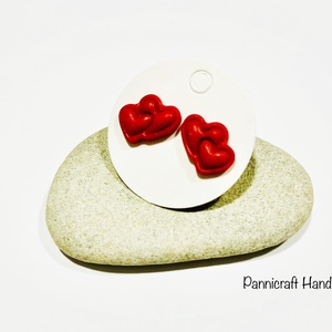 Piros duplaszív gyurma fülbevaló, Ékszer, Fülbevaló, Pötty fülbevaló, Ékszerkészítés, Gyurma, MESKA