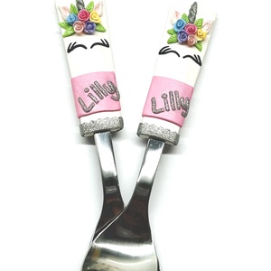 Névreszóló unikornisos gyerekkanál � kézzel díszített sütőgyurmával, ajándék kislányoknak - otthon & életmód - konyhafelszerelés, tálalás - tálalás - kanál & villa - Meska.hu