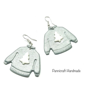 Karácsonyi pulcsi gyurmafüli, Ékszer, Fülbevaló, Lógó fülbevaló, Ékszerkészítés, Gyurma, MESKA