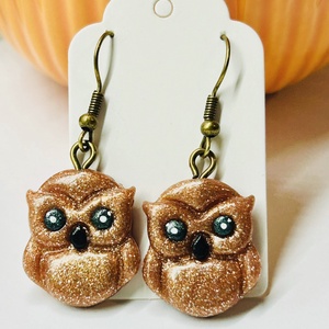 Csillogó bagoly fülbevaló, Ékszer, Fülbevaló, Lógó fülbevaló, Ékszerkészítés, Gyurma, MESKA
