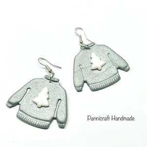 Ezüst �csúnya pulcsi gyurmafülbevaló, Ékszer, Fülbevaló, Lógó fülbevaló, , MESKA