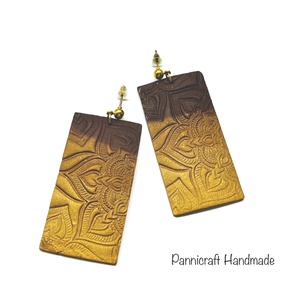 Aranybarna ombre mandala mintás gyurmafülbevaló, Ékszer, Fülbevaló, Lógó fülbevaló, Ékszerkészítés, Gyurma, MESKA