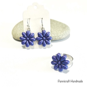 gyöngyház lila virágos szett , Ékszer, Ékszerszett, Ékszerkészítés, Gyurma, MESKA