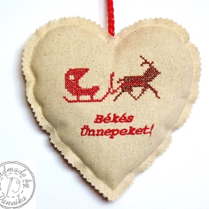 Keresztszemes hímzéssel készült, szív dekoráció -  - Meska.hu