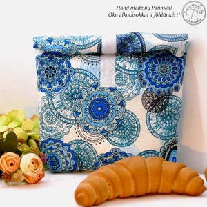 Roll top Uzsonnás, frissentartó tasak (kék mandalák)  szendvicstartó, neszesszer zerowaste tároló - táska & tok - uzsonna- & ebéd tartó - szendvics csomagoló - Meska.hu