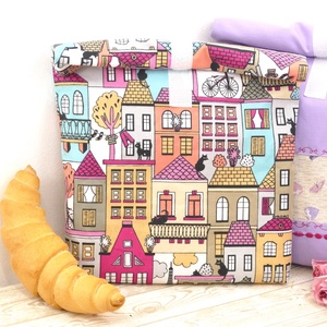 Roll top Uzsonnás, frissentartó tasak (párizsi cicák) - táska & tok - uzsonna- & ebéd tartó - szendvics csomagoló - Meska.hu