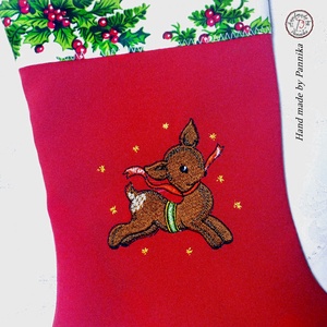 Mikulás csizma ( Szarvas a cillagos égen) - karácsony - mikulás - mikulás zsák - Meska.hu