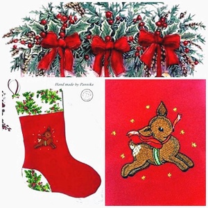 Mikulás csizma ( Szarvas a cillagos égen) - karácsony - mikulás - mikulás zsák - Meska.hu