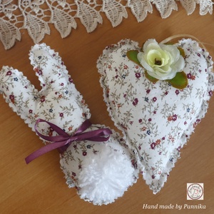 Tavaszi szív dekoráció és Húsvéti textil nyuszi, pom-pom farokkal  - otthon & életmód - dekoráció - dísztárgy - Meska.hu