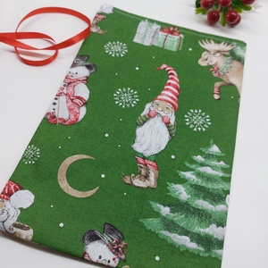 Mikulászsak zöld pamutvászon alaponlapon  - karácsony - mikulás - mikulás zsák - Meska.hu