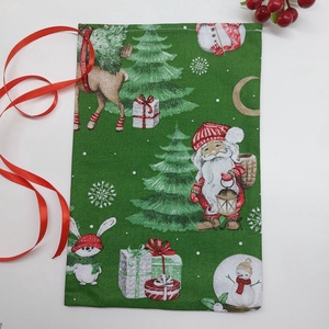 Mikulászsak zöld pamutvászon alaponlapon  - karácsony - mikulás - mikulás zsák - Meska.hu