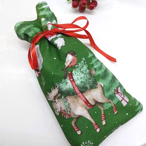 Mikulászsak zöld pamutvászon alaponlapon , Karácsony, Mikulás, Mikulás zsák, Varrás, MESKA