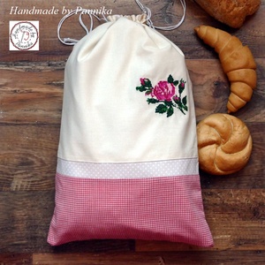 Hímzett, rózsás KENYERESZSÁK, PÉKÁRUSZSÁK  Frissentartó, Kitörölhető!  33X49 cm a mérete! NoWaste csomagolás  - Meska.hu