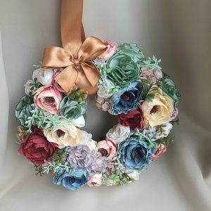 Vegyes virágokból kopogtató, 25-26cm - otthon & életmód - dekoráció - ajtó- és ablak dekoráció - ajtódísz & kopogtató - Meska.hu