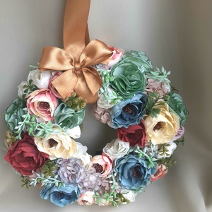 Vegyes virágokból kopogtató, 25-26cm - otthon & életmód - dekoráció - ajtó- és ablak dekoráció - ajtódísz & kopogtató - Meska.hu