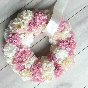 Dús hortenzia apróvirágos tavaszi-nyári ajtódísz koszorú, kopogtató NAGY  - otthon & életmód - dekoráció - Meska.hu