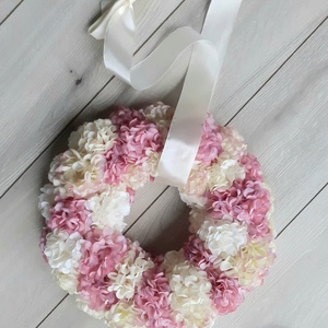 Dús hortenzia apróvirágos tavaszi-nyári ajtódísz koszorú, kopogtató NAGY  - otthon & életmód - dekoráció - Meska.hu