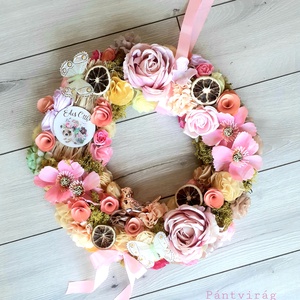 Sünis Óriási, madárkás ajtódísz, kopogtató, koszorú 42cm, sárga és rózsaszín - otthon & életmód - dekoráció - ajtó- és ablak dekoráció - ajtódísz & kopogtató - Meska.hu