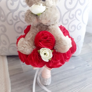 Piros örökvirág virágcsokor macival - otthon & életmód - dekoráció - virágdísz és tartó - csokor & virágdísz - Meska.hu