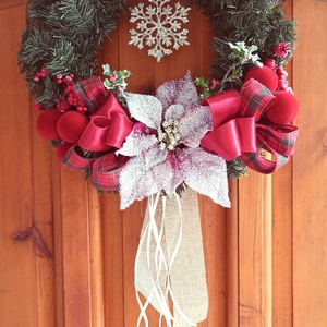 Mikulásvirág karácsonyi koszorú, kopogtató ajtódísz - karácsony - adventi díszek - adventi ajtódísz - Meska.hu