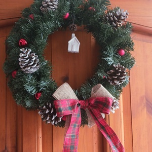 Karácsonyi piros-zöld kopogtató , ajtódísz, Karácsony, Adventi díszek, Adventi ajtódísz, Virágkötés, MESKA