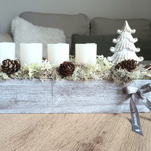 Natúr adventi asztaldísz, koszorú - Meska.hu