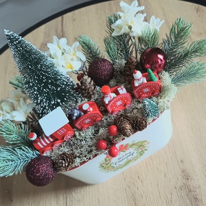 Karácsonyi csodavilág havas virágokkal - karácsony - adventi díszek - adventi asztaldísz - Meska.hu