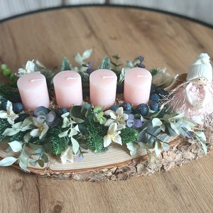 Rózsaszín angyalkás asztaldísz, adventi - Meska.hu