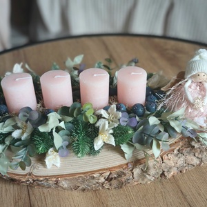 Rózsaszín angyalkás asztaldísz, adventi - karácsony - adventi díszek - adventi asztaldísz - Meska.hu