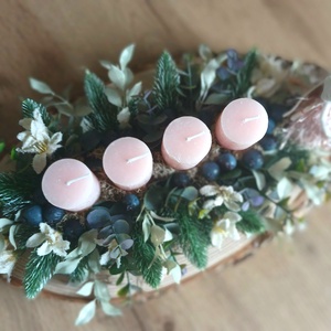 Rózsaszín angyalkás asztaldísz, adventi - karácsony - adventi díszek - adventi asztaldísz - Meska.hu