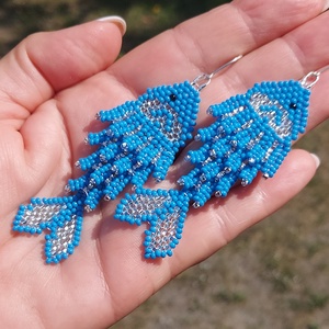 Halas gyöngyfülbevaló, Ékszer, Fülbevaló, Lógó fülbevaló, Ékszerkészítés, Gyöngyfűzés, gyöngyhímzés, MESKA