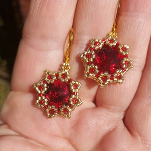 Piros Swarovski köves fülbevaló - ékszer - fülbevaló - lógó fülbevaló - Meska.hu